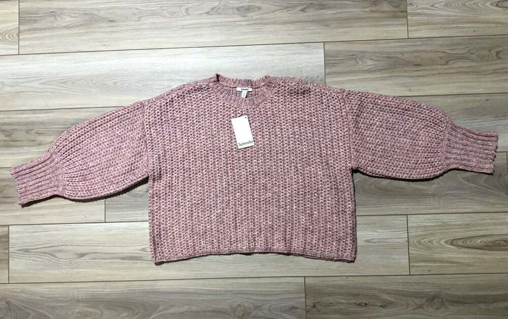 NWT Splendid Collection Chunky Knit Cropped Sweater Balloon Sleeve Mauve Pink L